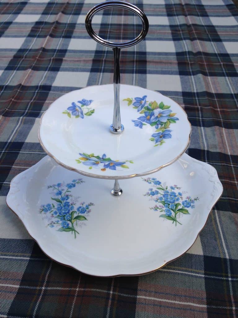Blue Flower China Cake Stand 2 Tier