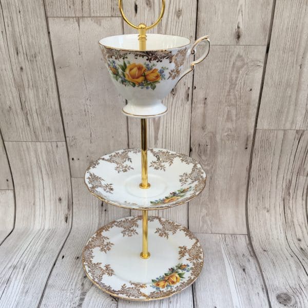 Golden Rose China 3 Tier Cake Stand