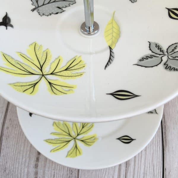 Lime Grey Leaf China Cake Stand Detail