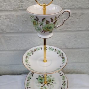 Green Flowers 3 Tier China Cake Stand