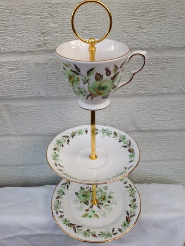 Green Flowers 3 Tier China Cake Stand