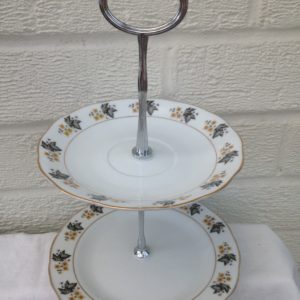 Grey/Gold Ivy 2 Tier China Cake Stand