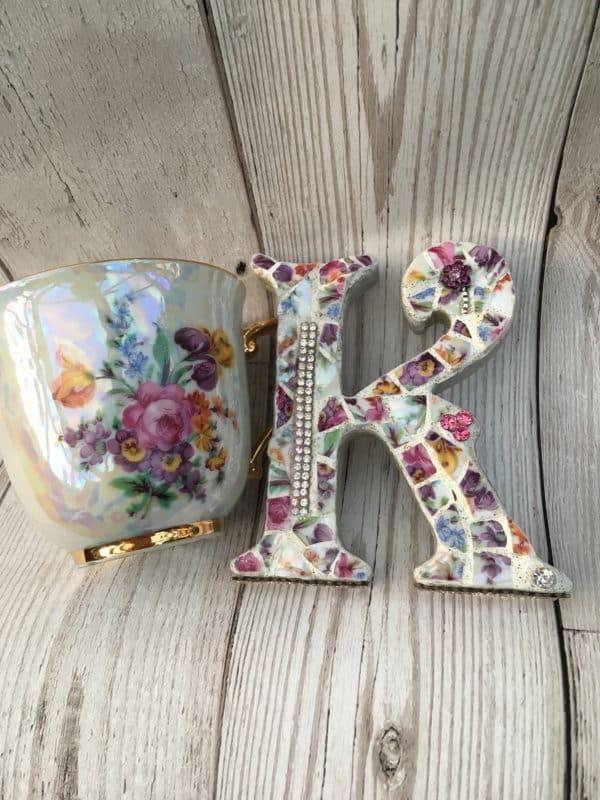 Free Standing China Mosaic Letter K with Cup