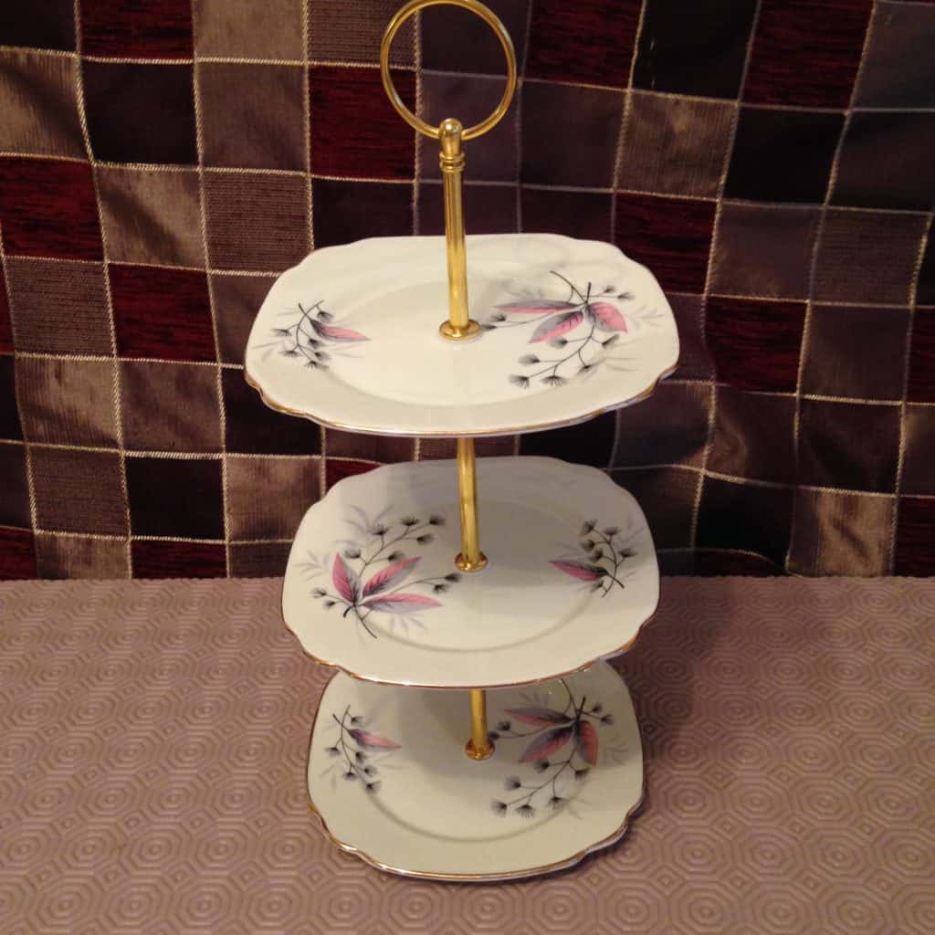 Pink Square 3 Tier China Cake Stand
